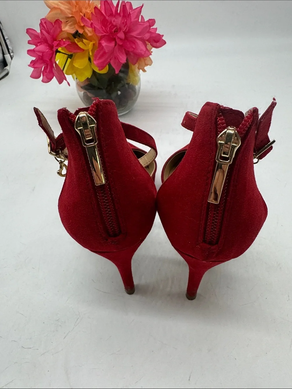 Thalia Sodi Red Pointed Toe Ankle Strap Heels Size 9